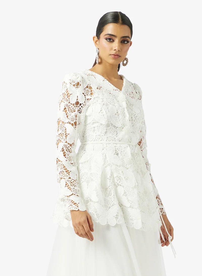 Khizana  Lace Peplum Top & Skirt Set for Women | Best Price UAE